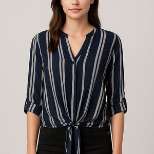 Papaya Navy‎ Blue & White Striped Tie-Front Blouse
